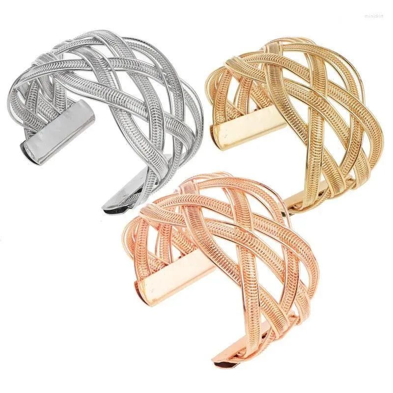 Bangle Trendy Hollow Weave Wide Mesh Alloy Opening Gold Color STOR FÖR KVINNA SMEECHRY Fashion Punk Ladies
