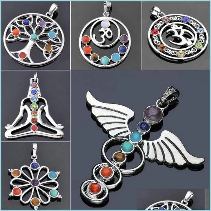 Colliers pendentif en gros cristal naturel pierres précieuses sept chakras Relius pendentifs alliage incrusté 012 174 R2 livraison directe bijoux Dh1Ll