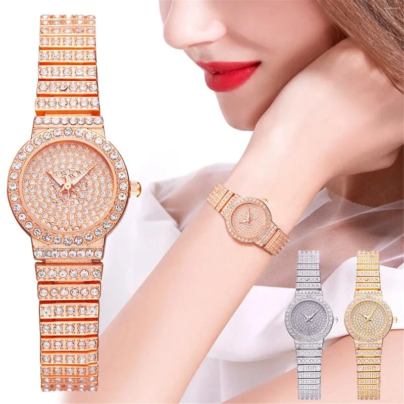 Zegarek na rękę Wysokiej jakości Women Watch Full Diamond Stali Stal Stael Belt Retro Damskie Zegarń Kwarc Business Clock