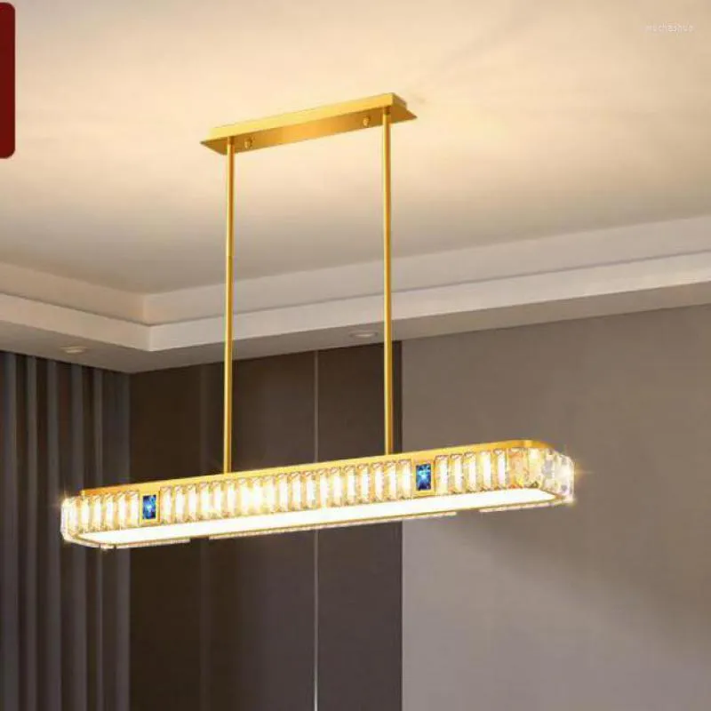 Pendant Lamps 48W Large Gold Copper Rectangle Crystal Chandelier Led Light Luxury Dining Room Wedge Lighting For Home Deco