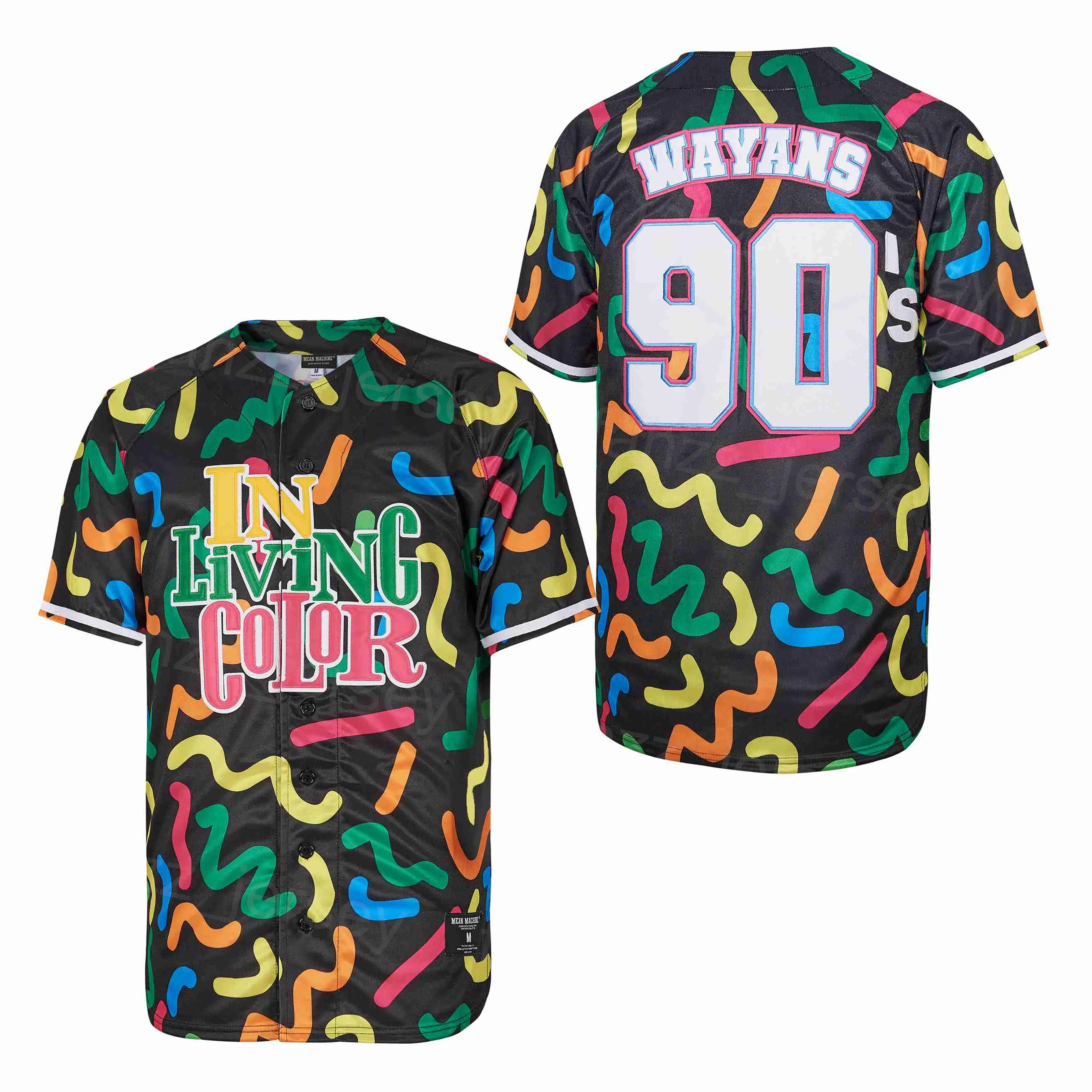 Baseball Moive IN LIVING COLOR Jersey 90 WAYANS University Pure Cotton College traspirante Cooperstown Cool Base Vintage Black Team Retire All Stitching Men Sale