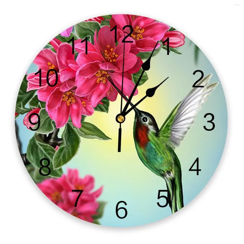 Relógios de parede Flor beija -flor do relógio quarto silencioso decoração de sala de estar digital silenciosa design moderno