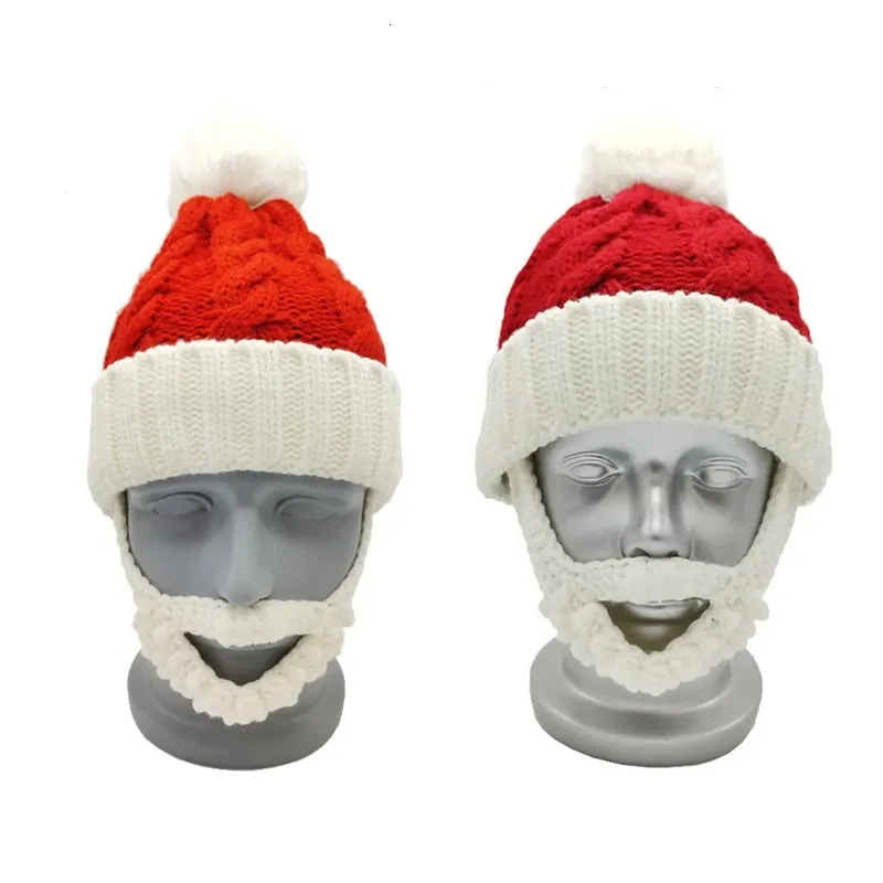 CAPS HATS Söt vinterröd julskäggig hatt stickad virka varm Xmas Santa Claus Hat med skägg huvudbonader för vuxen barn 231121