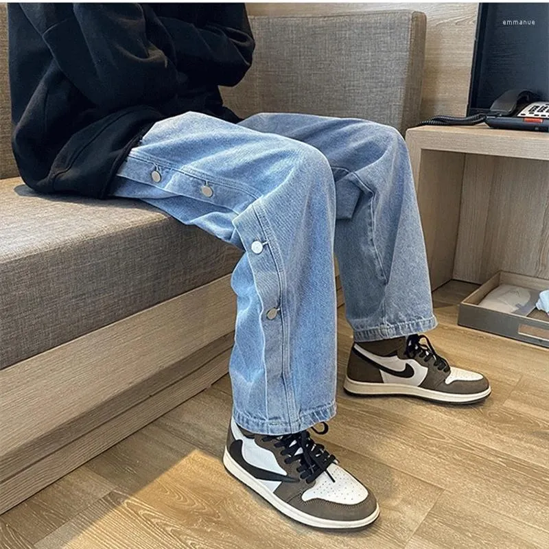 Herren Jeans Mode Hipster Baggy Einreiher Design Gerade Denim Hosen Hübsche Männliche Casual Breite Bein Cowboys Hosen