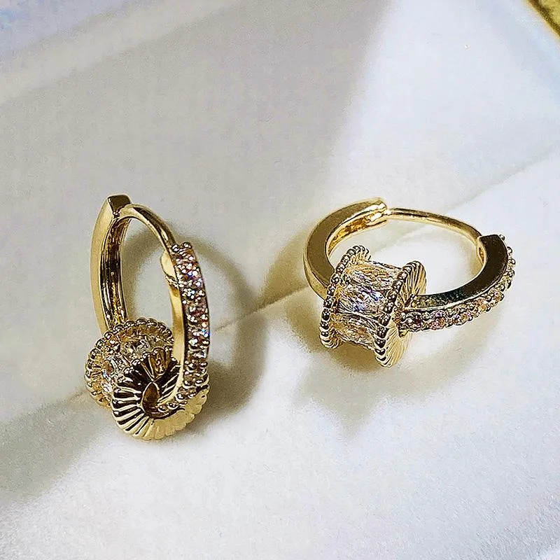 Boucles d'oreilles créoles créatives avec pierre CZ pour femmes luxe couleur or cercle mariée accessoires de mariage bijoux