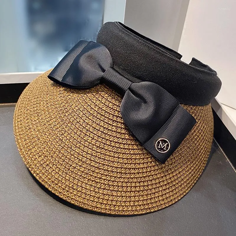 Geniş Memlu Şapkalar Yaz Modaya Düzenli Y2K Kız El Dokumalı Yay Hip Şapkası Kadın Seyahat Panama Plaj Kafa Bandı Güneş Kafası Boş Top Güneş Kapağı Bayanlar