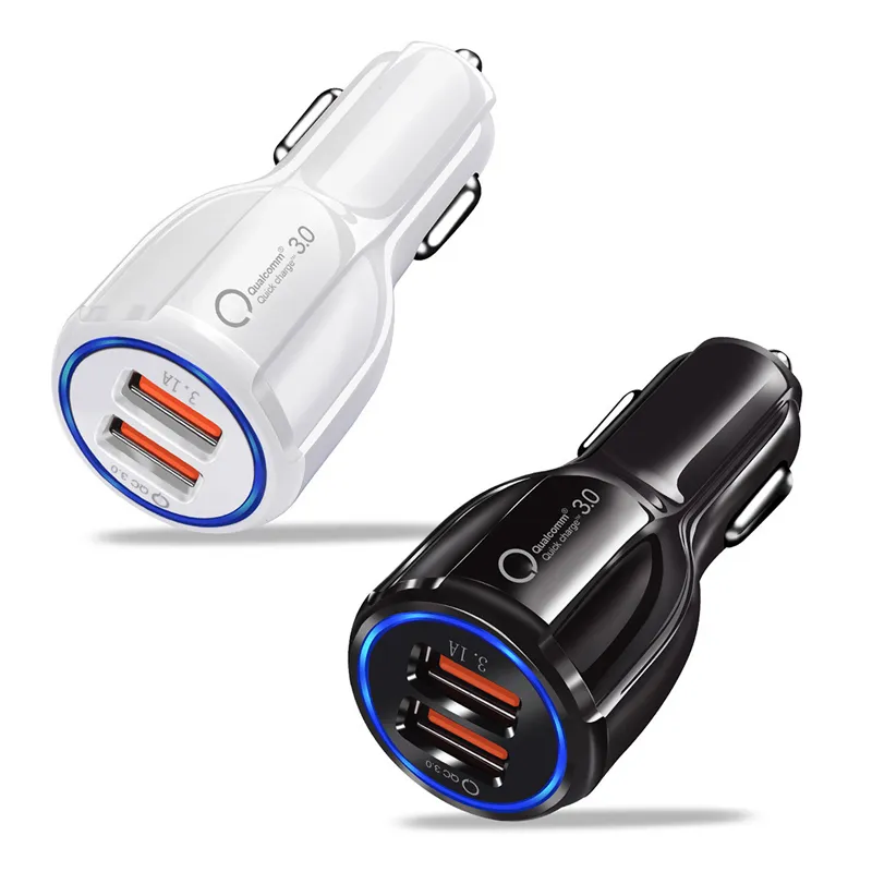 Fast Quick Car Charger QC3.0 Dual 2 USB Port 3.1A Car Charger for Iphone x xr xs 11 12 13 pro max Samsung Lg android phone PC Gps