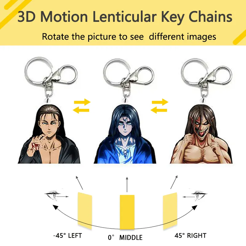 AOT 3D Anime Porte-clés PET Acrylique Taille 6 cm pour pendentifs de sac à dos, pendentifs de voiture, accessoires de mode, cadeaux créatifs personnalisés