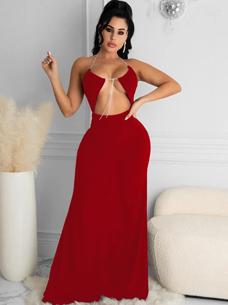 Summer Elegant Off-Shoulder Halter dress in Black and Red with Backless Design, Flare Detailing, and Waist Band Cut-Out for Women's Casual Parties