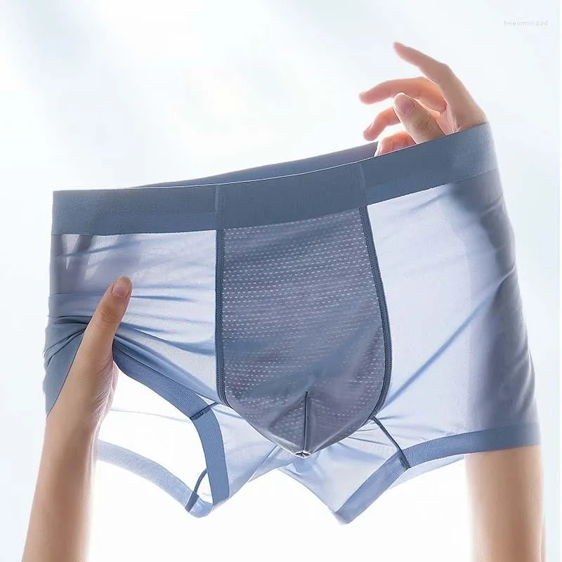 Mutande Intimo da uomo Boxer in seta di ghiaccio Mutandine traspiranti Uomo Estate Comodi pantaloncini tinta unita senza cuciture Bikini Uomo