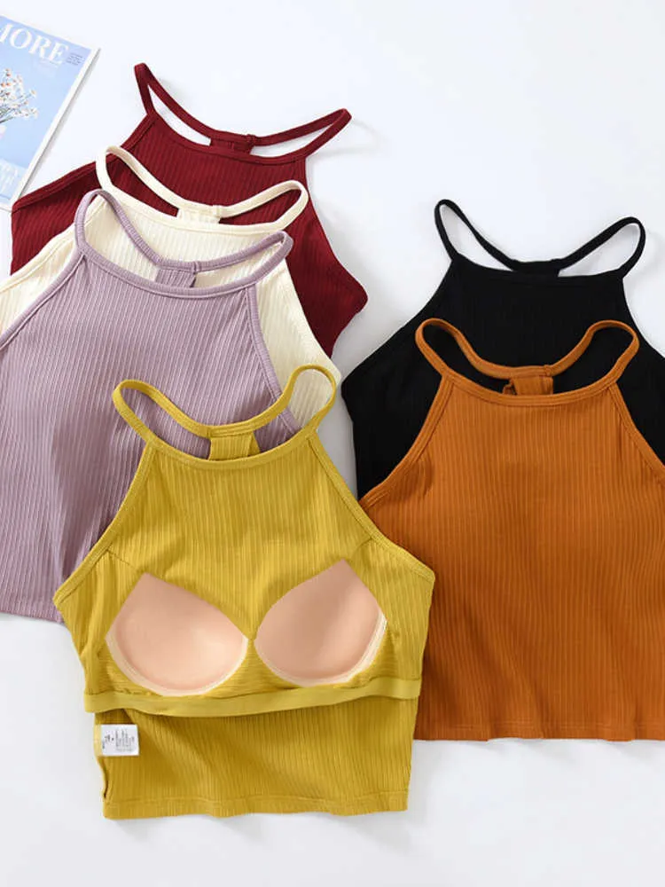 Camisóis de moda de verão sexy para mulheres sem costura de tanque de mangas sem mangas construído em sutiã acolchoada P230421