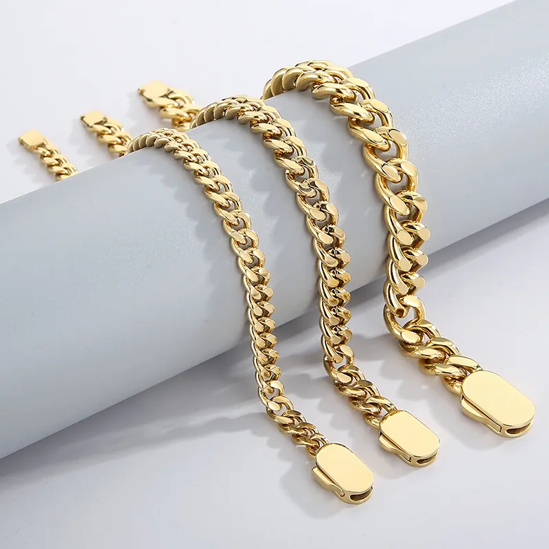 Мужские женские браслеты Простая модная кубинская цепь цепь из нержавеющей стали из нержавеющей стали 6 мм/8 мм/11 мм в ширину