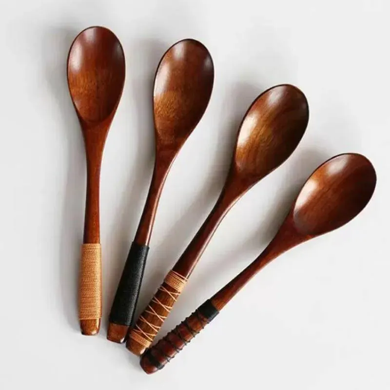 20*4cm Natural freshness wooden spoon Japanese-style export tableware phoebe nees long-handled wrapped line spoon handmade