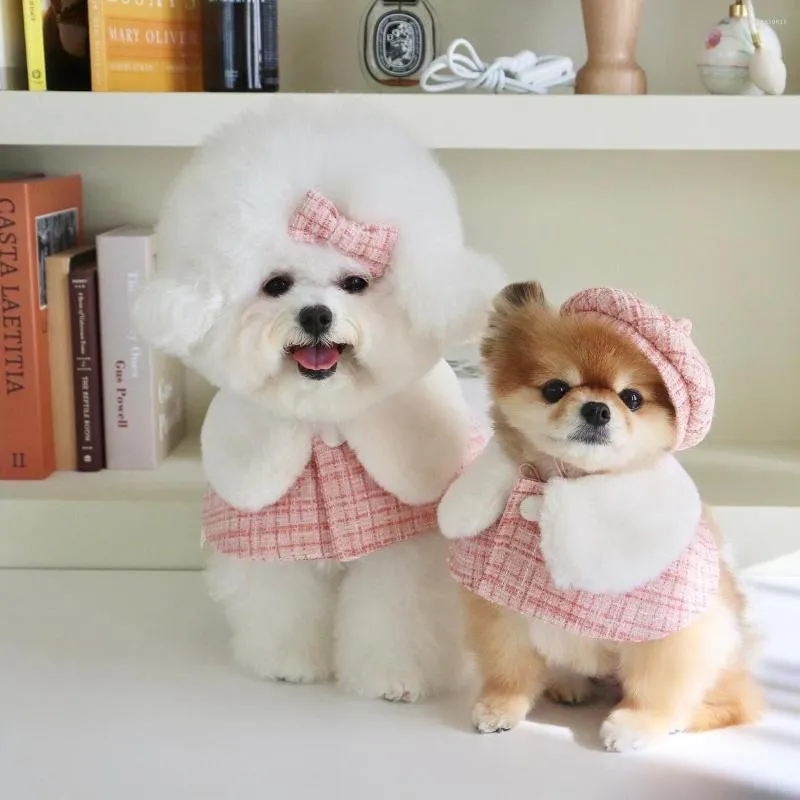 Hondenkleding ins roze huisdier mantel nek bichons teddy kattenhoed accessoires voor verjaardagsartikelen kostuumpuppy