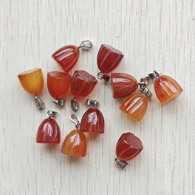 Colares pingente moda boa qualidade natural ágata vermelha esculpida lótus seedpod pingentes para fazer jóias 12 pçs/lote atacado