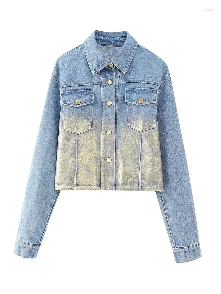 Robes de travail Europe et Amérique 2023 Veste d'été Femme Lâche Métal Court Denim Manteau Taille Haute Demi-Jupe