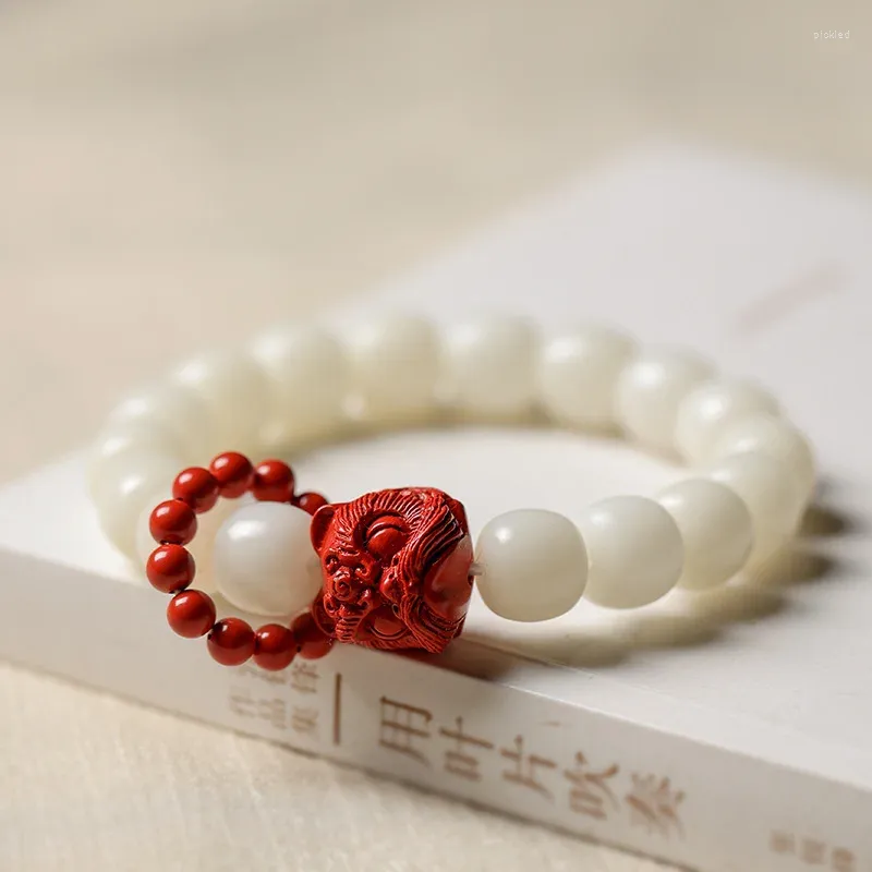 Strand Natural White Jade Bodhi Lion Awakening Bracelet Cultural Play Finger Wrapping Soft Running Ring Buddha Bead Jewelry