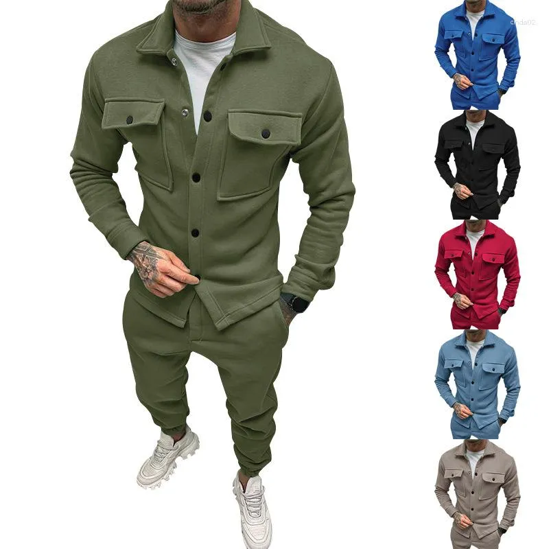 Men's Tracksuits Fashion Mens Jacket Pants Suit Suede Male Slim Fit 2 Piece Set Men Warm Leisure