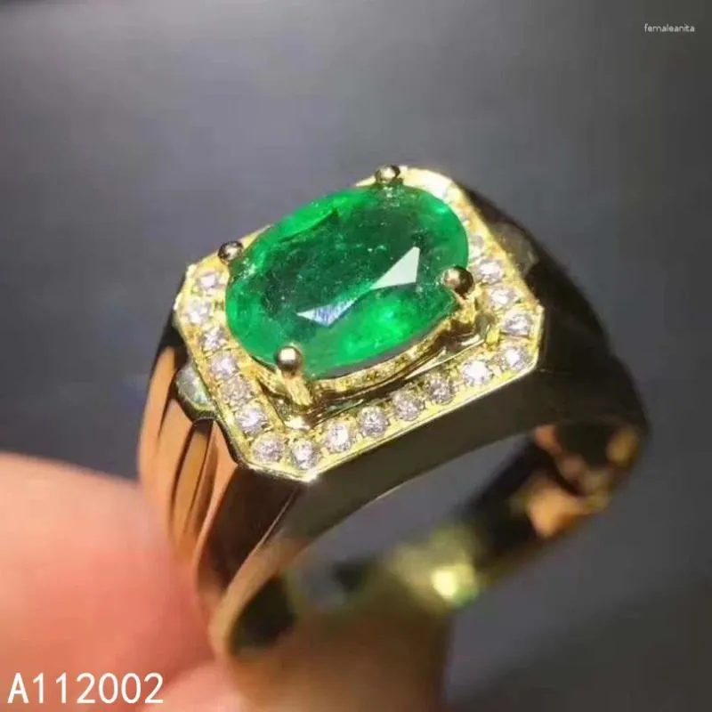 Pierścienie klastra KJjeaxcmy Fine Jewelry Natural Emerald 925 Sterling Srebrny Regulowany szlachetny kamień