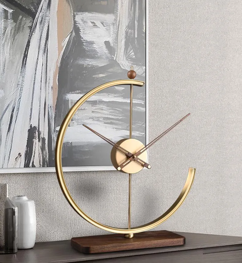 Relógios de mesa Creative Copper Wooden Base Desk Relógio