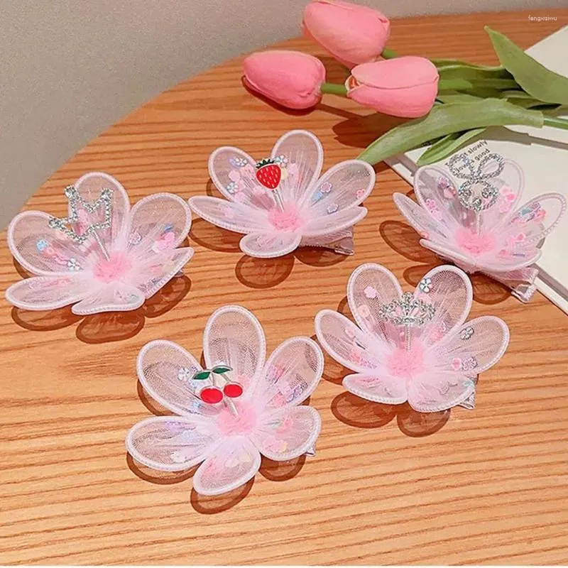 Hair Accessories Adorable Cartoon Trendy Crown Gauze Headwear Flower Girl Clip Korean Style Hairpin Barrettes Accessory