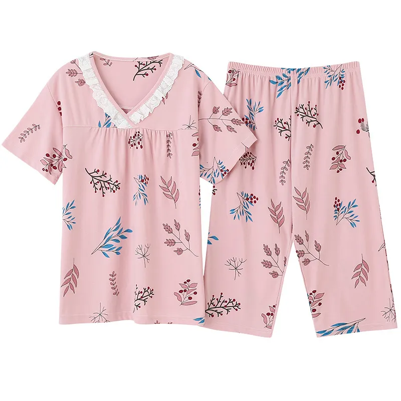 Женская одежда для сна крупного размера M-4XL Женщины пижама наборы мягкой ночной одежды Лето с коротким рукавом