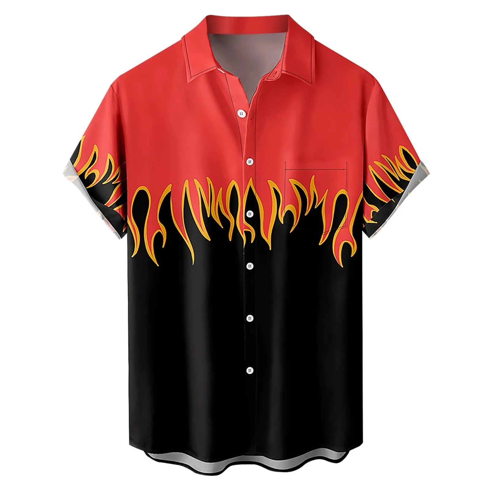 Chemises décontractées pour hommes imprimé feu pour hommes mode à manches courtes revers hawaïen haute qualité bouton plage vacances Blouse 230421