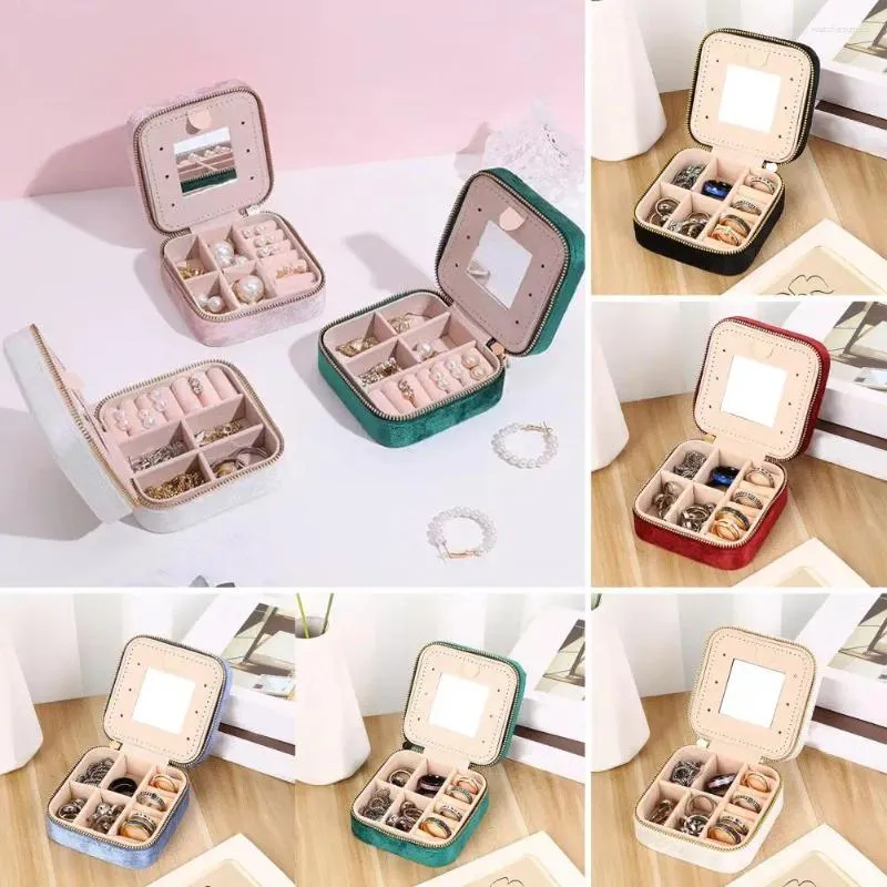 Bolsas de jóias Caixa de armazenamento portátil de organizador compacto com flanela espelho viagens de capacidade