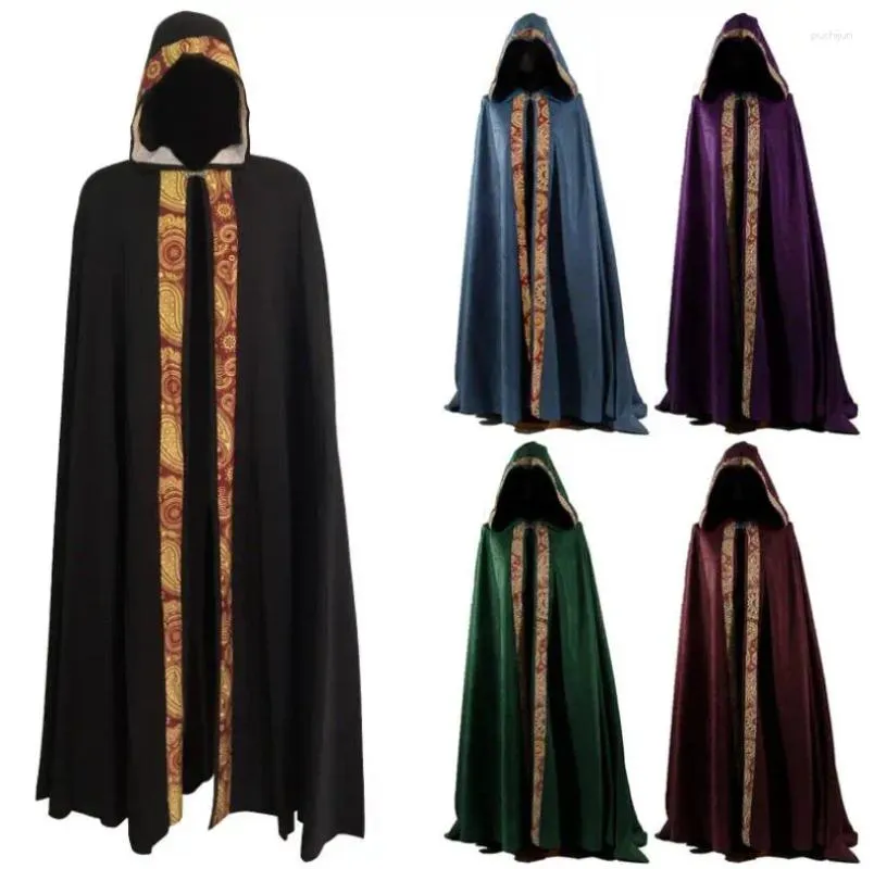 Anime kostymer halloween trollkarlskåpa medeltida man kvinnor cosplay kostym lång gotisk riddare huva cape häxa ponchos