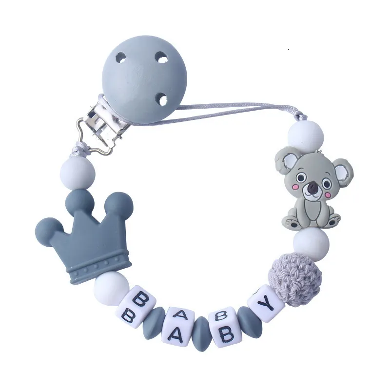 Pacifier Holders Clips# Personligt namn Baby Koala Chain Holder för tandläkare Soother Chew Toy Dummy 230421