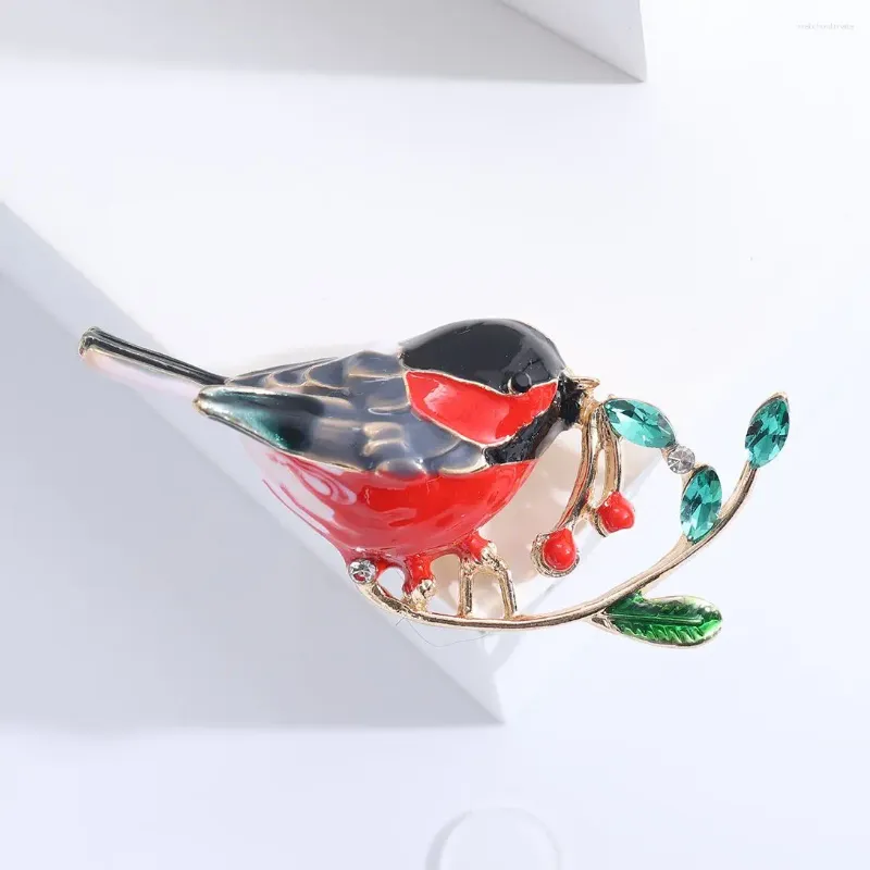 Broches Pomlee manger plantes oiseau pour femmes unisexe mignon rouge émail Animal fête bureau broche cadeaux