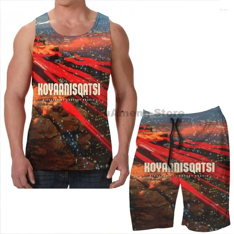 Men's Tracksuits Summer Funny Print Men Tank Tops Women Koyaanisqatsi Poster Beach Shorts Sets Fitness Vest