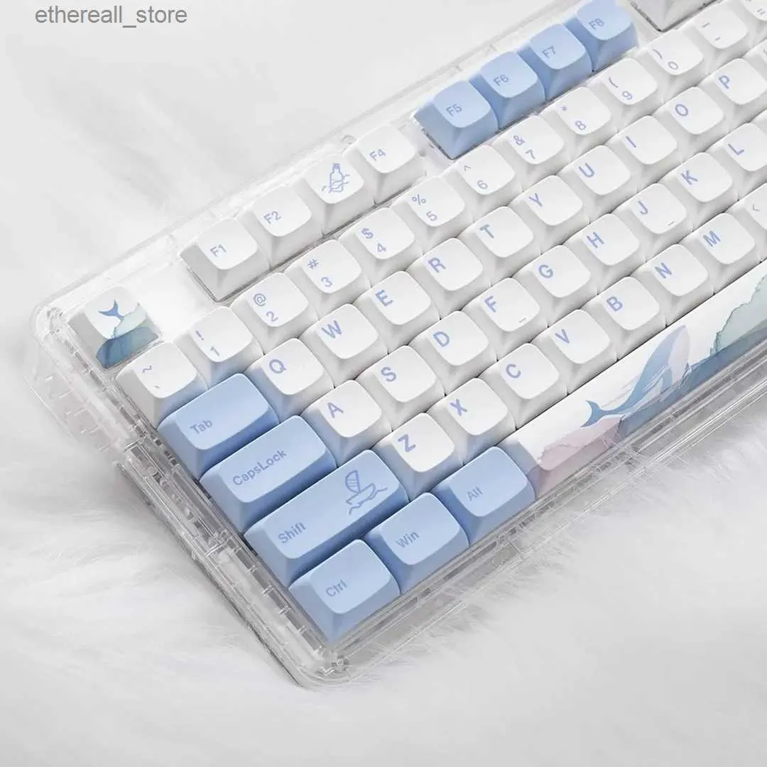 Teclados 133 teclas XDA Profile Keycap Ocean Whale Theme PBT Keycaps para MX Switch Teclado Mecânico Dye Sublimation Azul Branco Key Caps Q231121