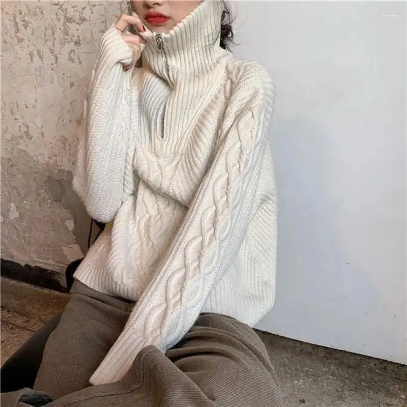 Kvinnors tröjor Wavsiyier vintage tjock koreansk hösttröja Kvinnor Söt elegant stickad pullover solid jumper 2023 Fashiond Loose Winter