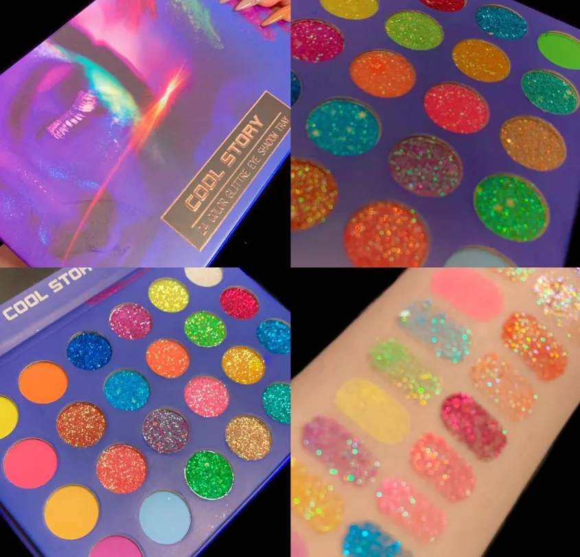 24 couleurs plaque d'ombre à paupières lumineuse perle muet cristal brillant ombre à paupières fluorescente paillettes d'oignon doré Halloween maquillage lumineux santé beauté