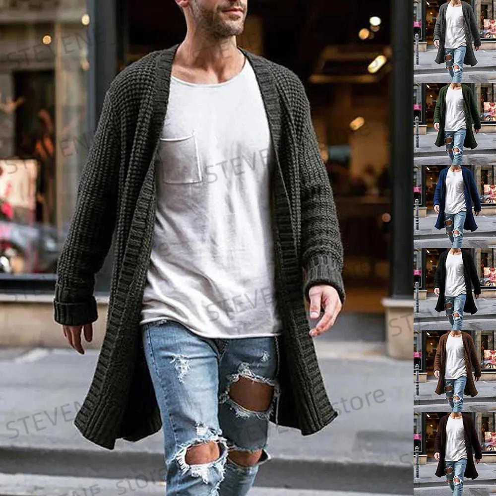 Männer Pullover Männer Stricken Strickjacken Pullover Mäntel Mode Graben Einfarbig Vorne Offen Lange Pullover Mantel Männliche Kleidung T231121