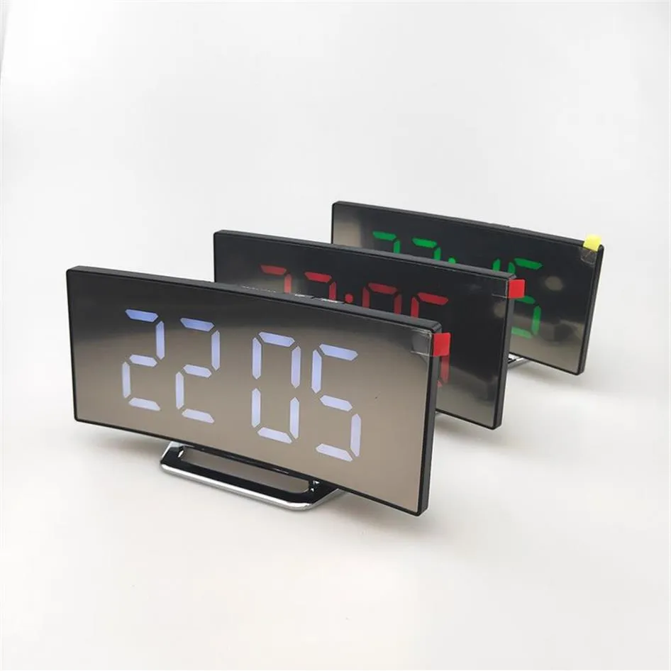 Christmas Decorations Curved Mirror Digital Alarm Clock Multifunctional Curved LED Display Simple Desktop Ornament For Home Large 2096