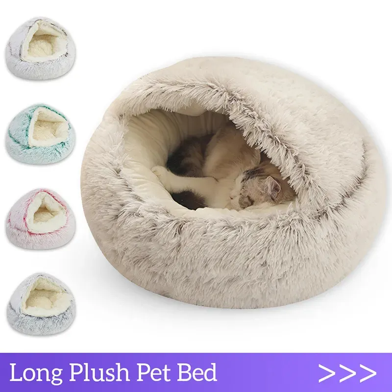 kennels pennen winter lang pluche huisdier kattenbed rond kattenkussen kattenhuis 2 in 1 warme kattenmand kattenslaapzak kattennestkennel voor kleine hond katten 231120