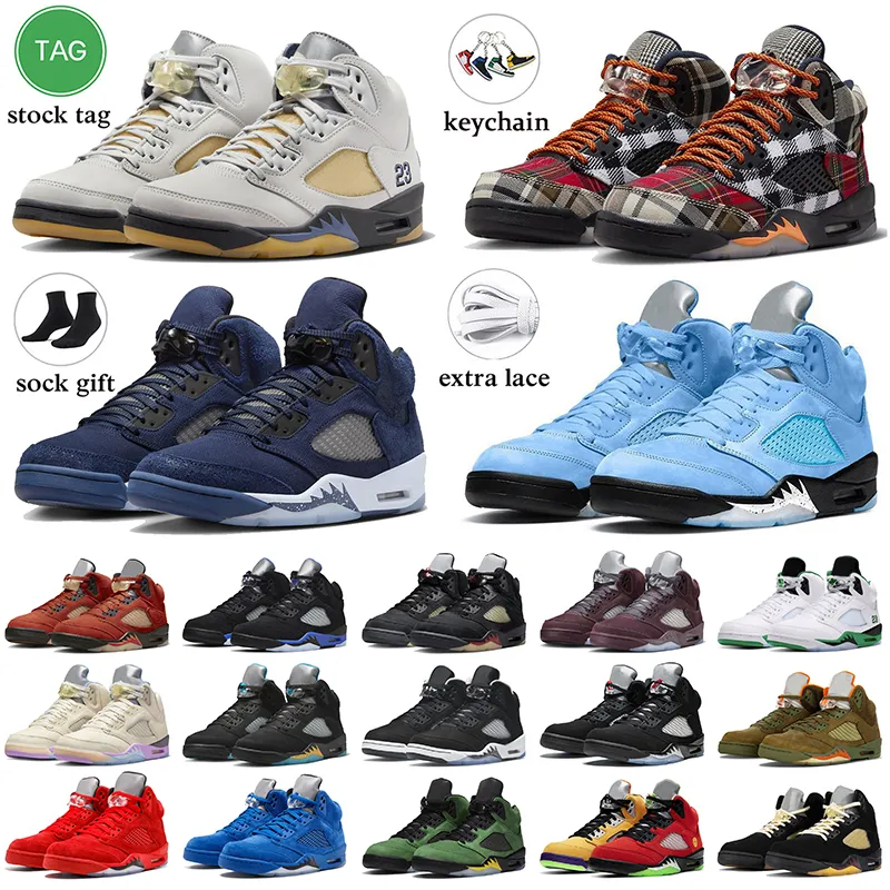 2024 New Jumpman 5 A Ma Maniere Dawn Plaid 5S Basketball Shoes Midnight Navy Aqua Unc Burgogne Racer Blue Lucky Green Olive Mens Trainers Black Muslin Sports Sneakers