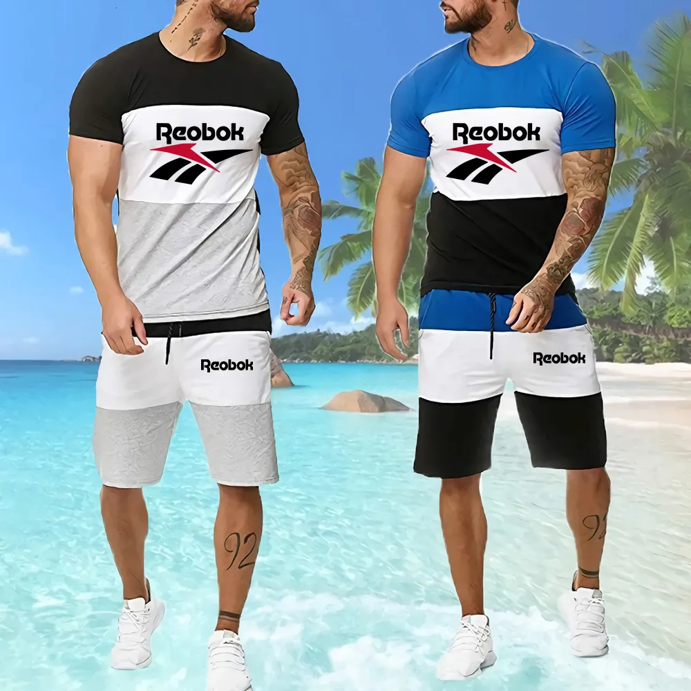 Men's Tracksuits Men's Summer Brand Print Shorts Suits Leisure Sports Fashion Gym Suit Bodybuilding T-shirtPants Two Piece Sportswear Set 230421