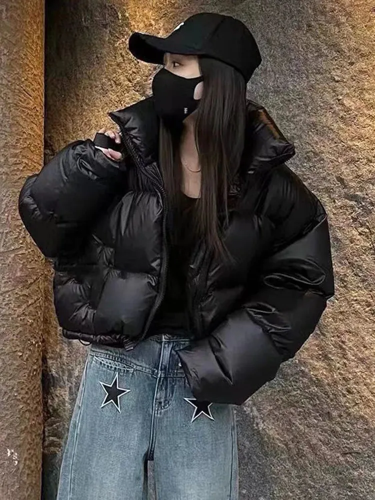Kadınlar Down Parkas Kalın Kadın Kış Ceket Sıcak Gevşek Kabarık Paltolar Pamuk Pamuk Yastıklı Stand Yakası Korean Ceketler Siyah Moda Kadın Giysileri 231120