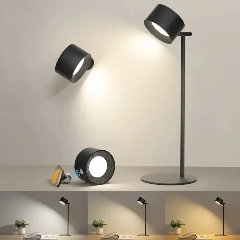 Vägglampa magnetiska berörbara LED USB laddningsbara tabell 360 rotera trådlöst fjärrkontroll skrivbord lampor hem sovrum natt