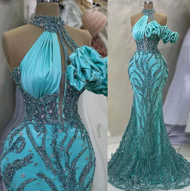 2023 April Aso Ebi Crystals Beaded Prom Dress Sequined Lace Mermaid Evening Formal Party Second Reception Birthday Engagement Gowns Dresses Robe De Soiree ZJ502