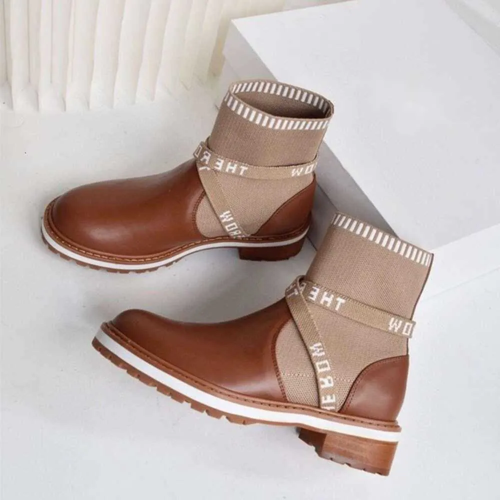 Genuine and Winter Short Boots Women's Fashion Head Socks and Boots Versatile British Martin Boots