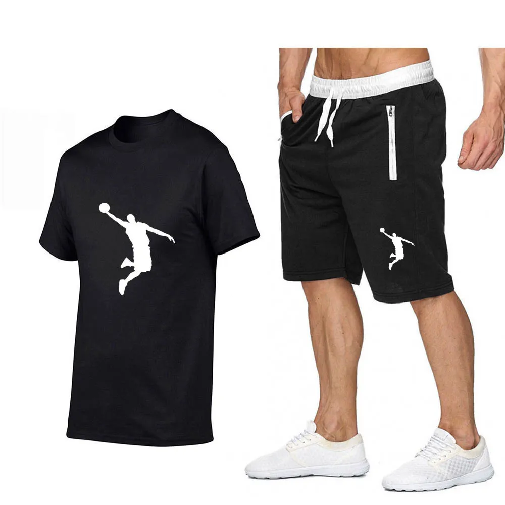 Les survêtements masculins Summe Mannen Merk Sportkleding Shorts Set Korte Mouw Ademend T-shirt en shorts occasionnels Wear Mannen Basketbal Trainingspak 230421