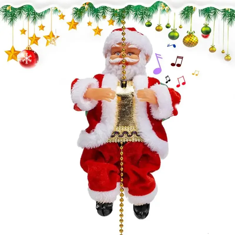 Julleksakstillbehör 9Inch Santa Claus Climbing Rope Toy Christmas Ornaments Gift Electric Climbing Ladder Santa Claus Doll Toys With Music 231121