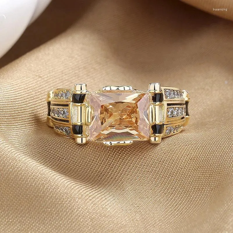 Luxury Antique Gold Domineering Princess Cut Wedding Rings For Men With Champagne Zircon Bands Perfect Engagement Or Male Jewelry Gift From Busanqing 7.59 DHgate.Com