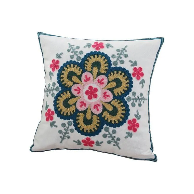 Cushion/Decorative Pillow Decorative Cotton Clogheted Pillow Case Cushion Er Ethnic National Handmade Flower Boho Vintage 45X45Cm Drop Dhakw