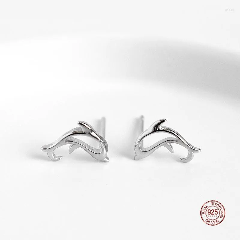 Stud Earrings LKO Real 925 Sterling Silver Mini Dolphin Ear Studs Small Animal Exquisite Cute For Women Girls Gift Jewelry