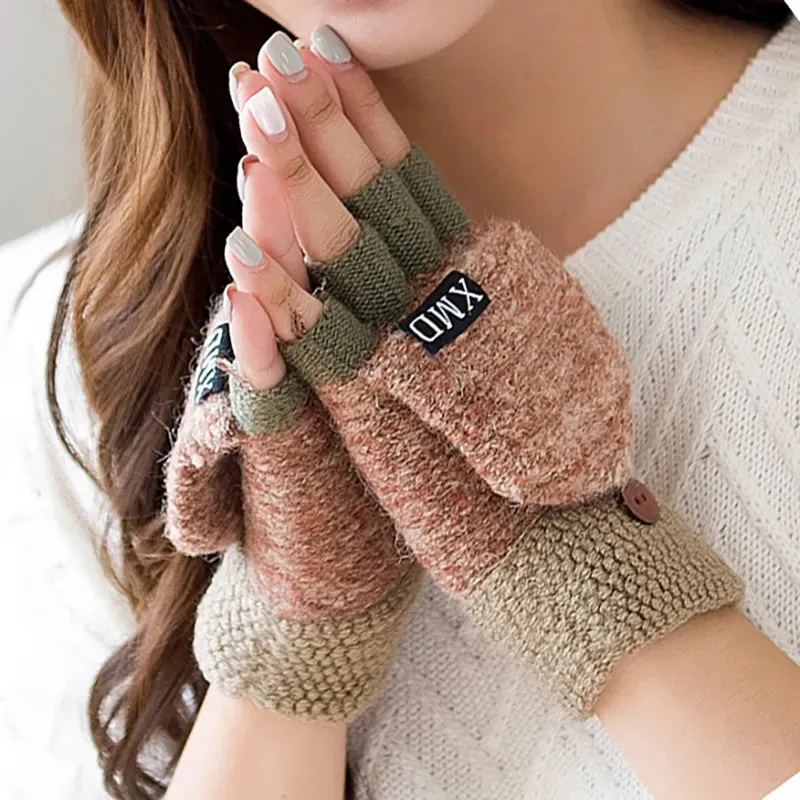 Five Fingers Gloves Winter Warm Thickening Wool Gloves Knitted Flip Fingerless Exposed Finger Thick Gloves Without Fingers Mittens Glove Women 231120